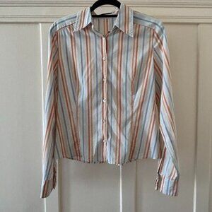 Elie Tahari Vintage Pinstripe Button Down Long Sleeve Blouse MEDIUM